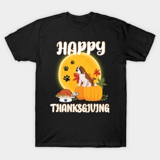 Saint Bernard Seeing Turkey Dish Happy Halloween Thanksgiving Merry Christmas Day T-Shirt